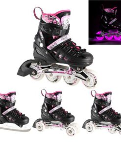 Αυξομειούμενα Roller NH 10905 ΣΕΤ 4 ΣΕ 1 INLINE SKATES NILS EXTREME Μαυρο/Ροζ LED-Large(39-42)