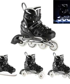 Αυξομειούμενα Roller NH 10905 ΣΕΤ 4 ΣΕ 1 INLINE SKATES NILS EXTREME Μαυρο LED-Large(39-42)
